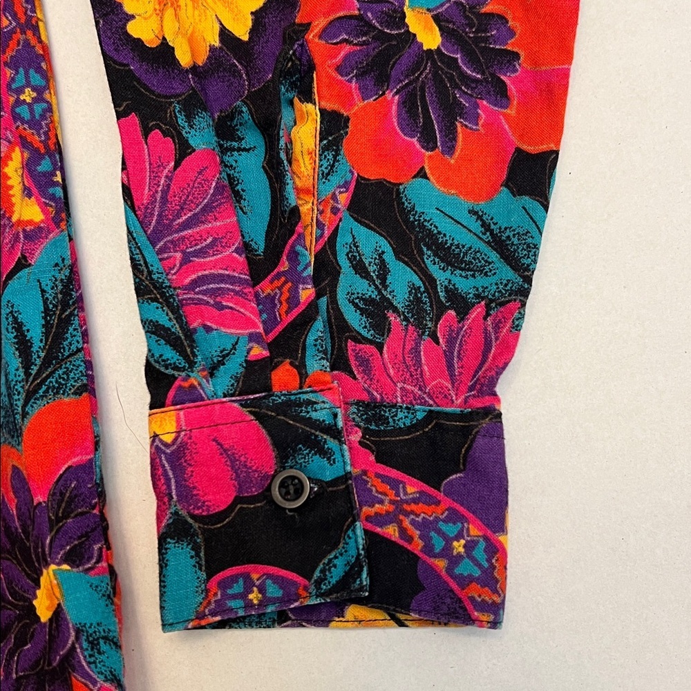 VINTAGE WRANGLER 80’s WESTERN FLORAL LONG SLEEVE BUTTON DOWN TOP SMALL - Picture 9 of 16